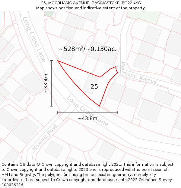 25, MOORHAMS AVENUE, BASINGSTOKE, RG22 4YG: Plot and title map