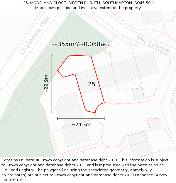 25, MOORLAND CLOSE, DIBDEN PURLIEU, SOUTHAMPTON, SO45 5SH: Plot and title map