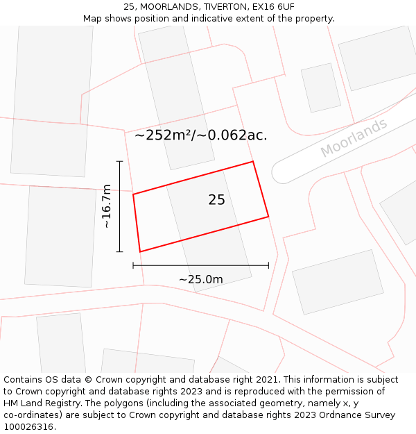 25, MOORLANDS, TIVERTON, EX16 6UF: Plot and title map