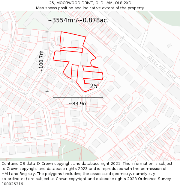 25, MOORWOOD DRIVE, OLDHAM, OL8 2XD: Plot and title map