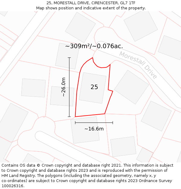 25, MORESTALL DRIVE, CIRENCESTER, GL7 1TF: Plot and title map