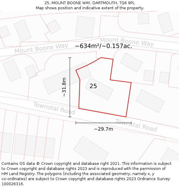 25, MOUNT BOONE WAY, DARTMOUTH, TQ6 9PL: Plot and title map