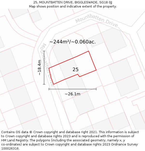 25, MOUNTBATTEN DRIVE, BIGGLESWADE, SG18 0JJ: Plot and title map