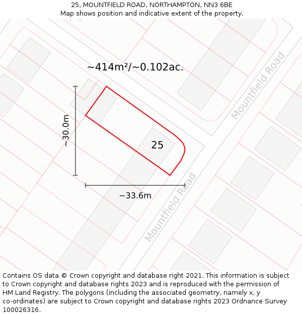 25, MOUNTFIELD ROAD, NORTHAMPTON, NN3 6BE: Plot and title map