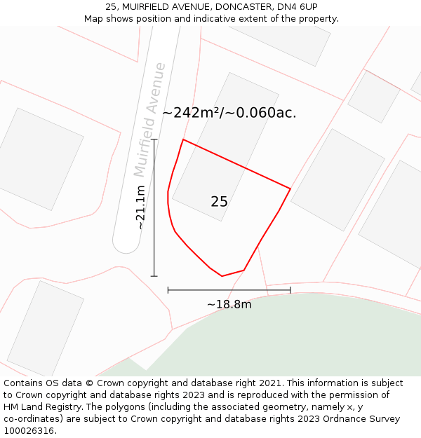 25, MUIRFIELD AVENUE, DONCASTER, DN4 6UP: Plot and title map