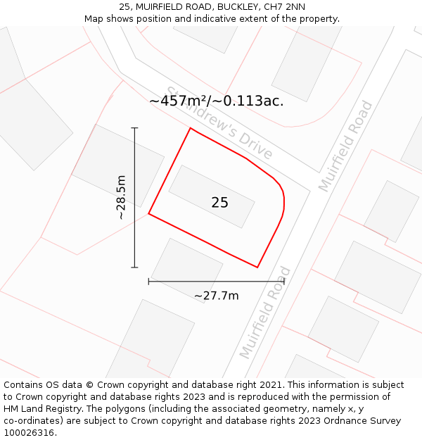 25, MUIRFIELD ROAD, BUCKLEY, CH7 2NN: Plot and title map