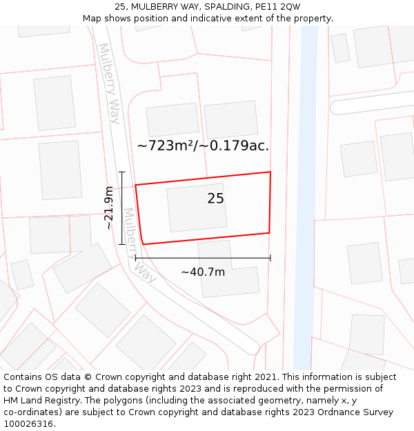 25, MULBERRY WAY, SPALDING, PE11 2QW: Plot and title map