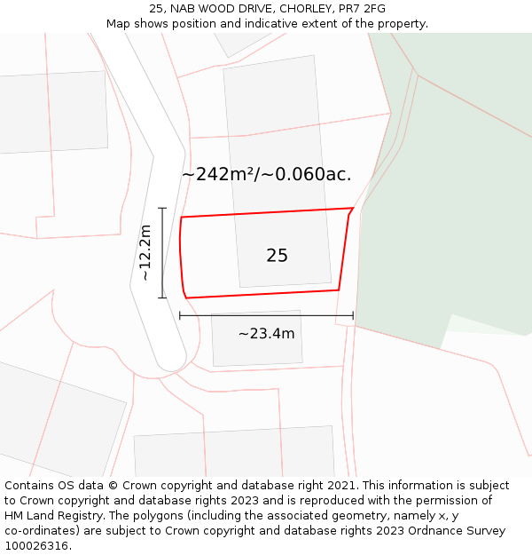 25, NAB WOOD DRIVE, CHORLEY, PR7 2FG: Plot and title map