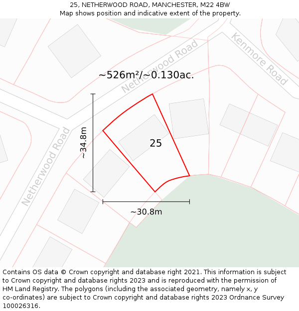 25, NETHERWOOD ROAD, MANCHESTER, M22 4BW: Plot and title map