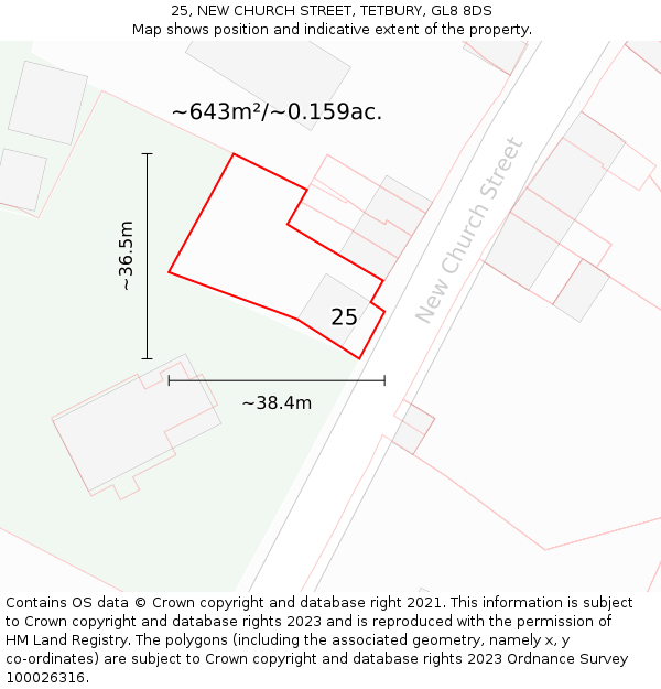 25, NEW CHURCH STREET, TETBURY, GL8 8DS: Plot and title map