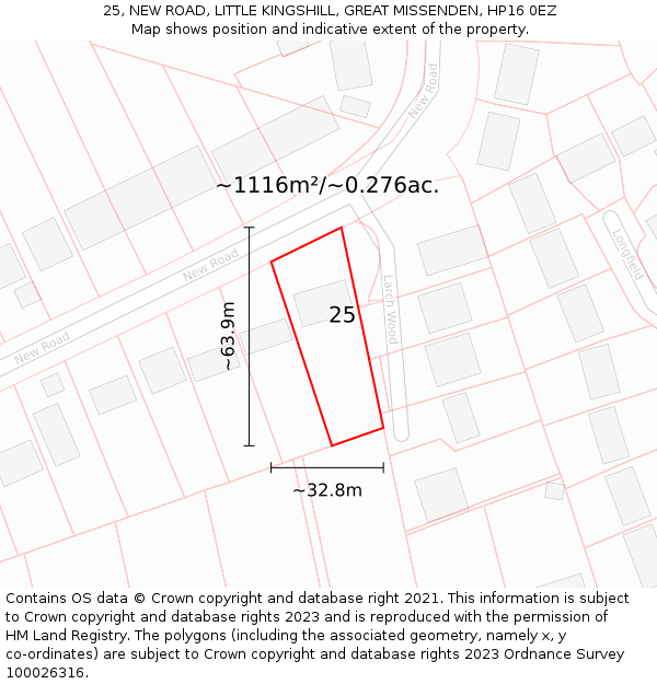 25, NEW ROAD, LITTLE KINGSHILL, GREAT MISSENDEN, HP16 0EZ: Plot and title map