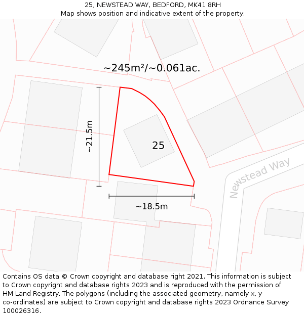 25, NEWSTEAD WAY, BEDFORD, MK41 8RH: Plot and title map