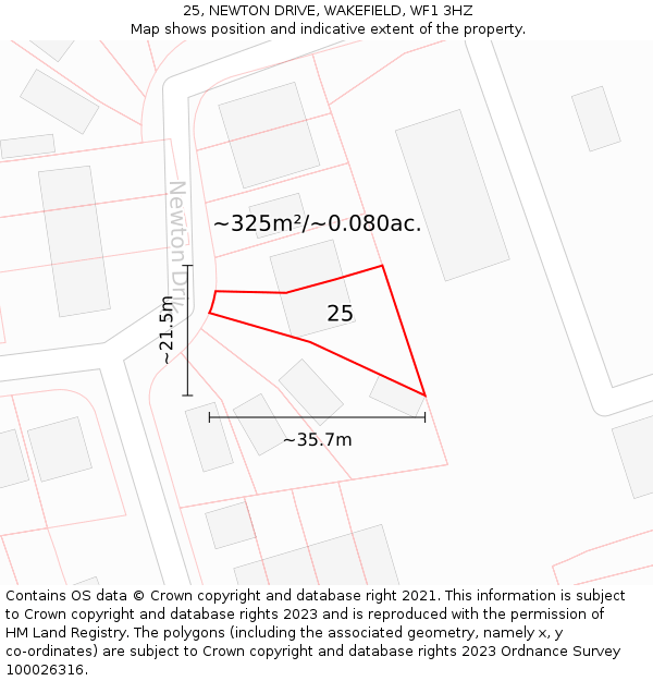 25, NEWTON DRIVE, WAKEFIELD, WF1 3HZ: Plot and title map