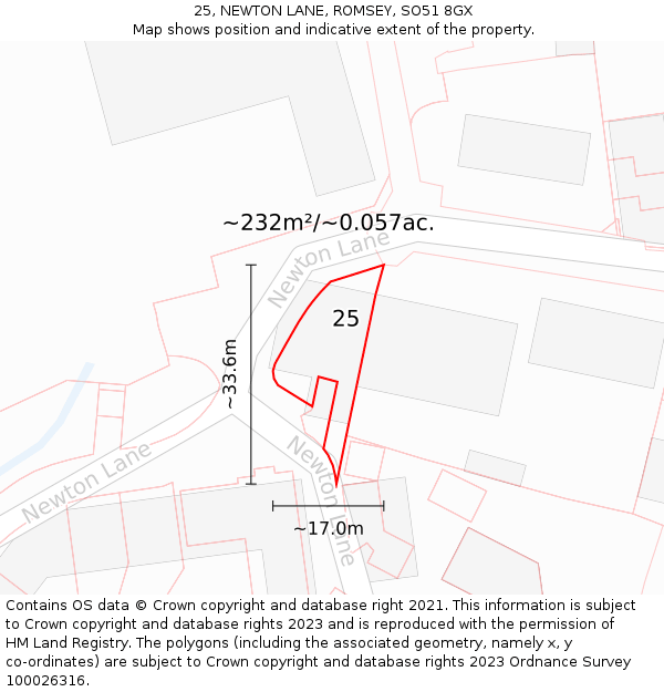 25, NEWTON LANE, ROMSEY, SO51 8GX: Plot and title map