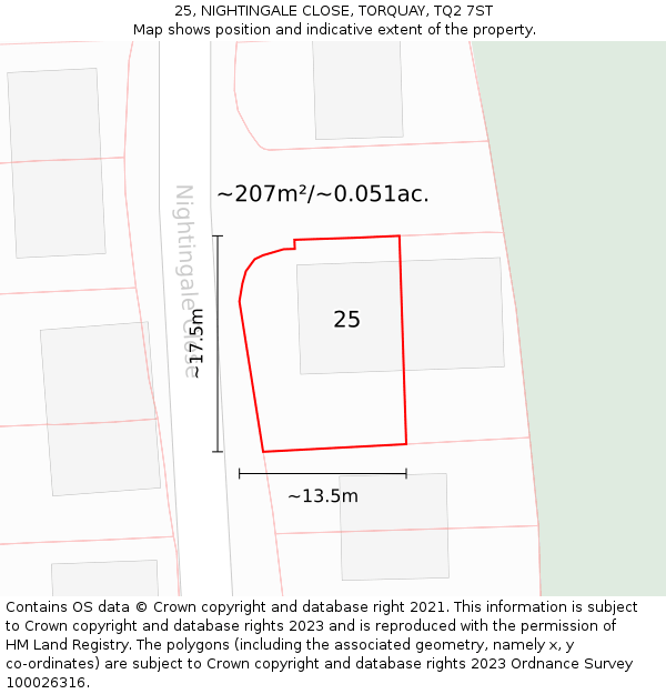 25, NIGHTINGALE CLOSE, TORQUAY, TQ2 7ST: Plot and title map