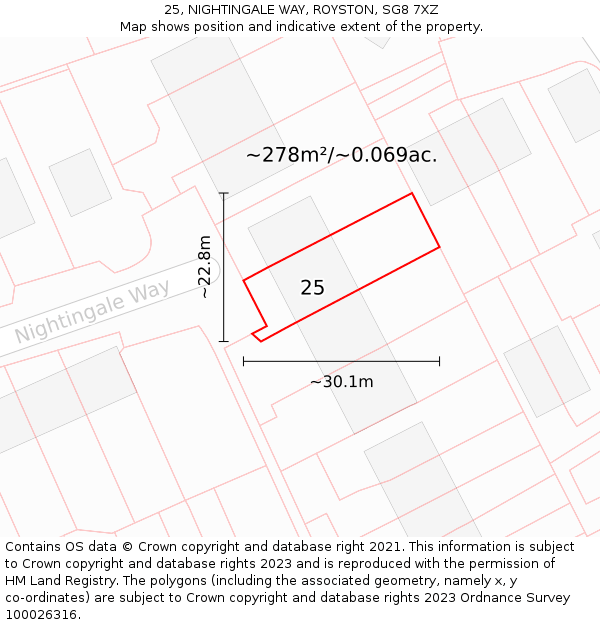 25, NIGHTINGALE WAY, ROYSTON, SG8 7XZ: Plot and title map