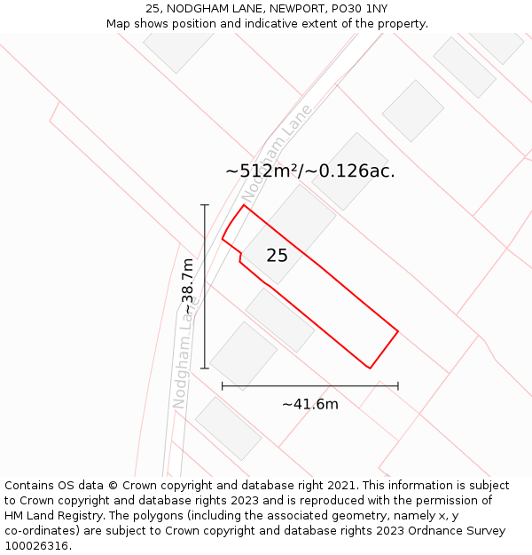 25, NODGHAM LANE, NEWPORT, PO30 1NY: Plot and title map