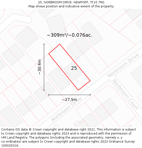 25, NORBROOM DRIVE, NEWPORT, TF10 7RG: Plot and title map