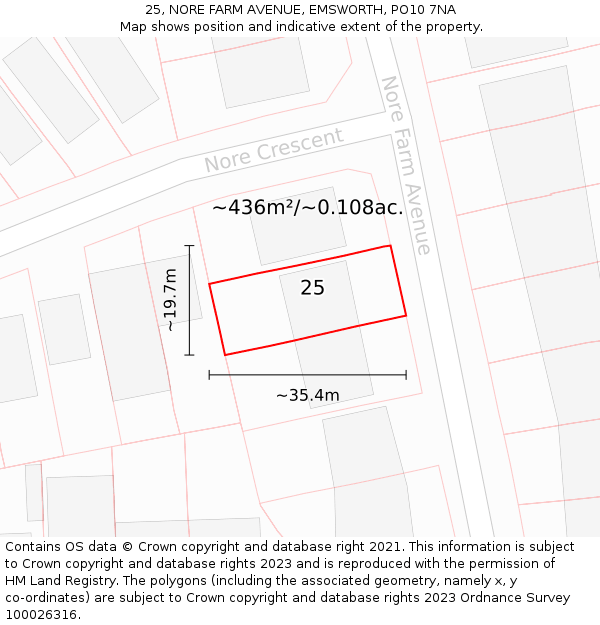 25, NORE FARM AVENUE, EMSWORTH, PO10 7NA: Plot and title map