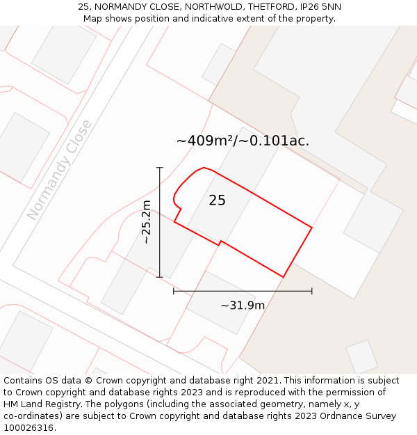 25, NORMANDY CLOSE, NORTHWOLD, THETFORD, IP26 5NN: Plot and title map