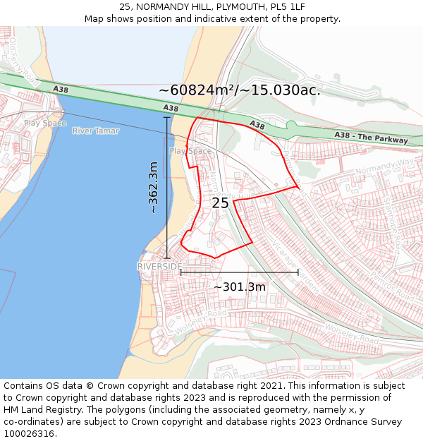 25, NORMANDY HILL, PLYMOUTH, PL5 1LF: Plot and title map