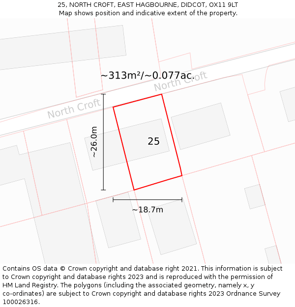 25, NORTH CROFT, EAST HAGBOURNE, DIDCOT, OX11 9LT: Plot and title map