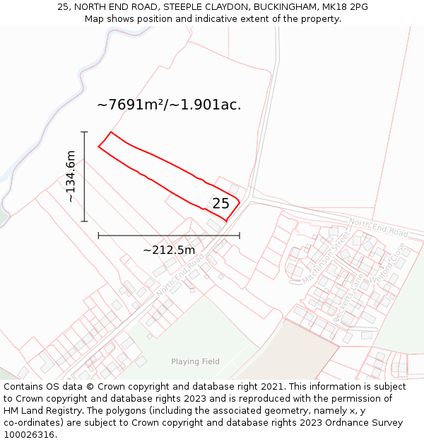 25, NORTH END ROAD, STEEPLE CLAYDON, BUCKINGHAM, MK18 2PG: Plot and title map