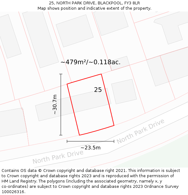 25, NORTH PARK DRIVE, BLACKPOOL, FY3 8LR: Plot and title map