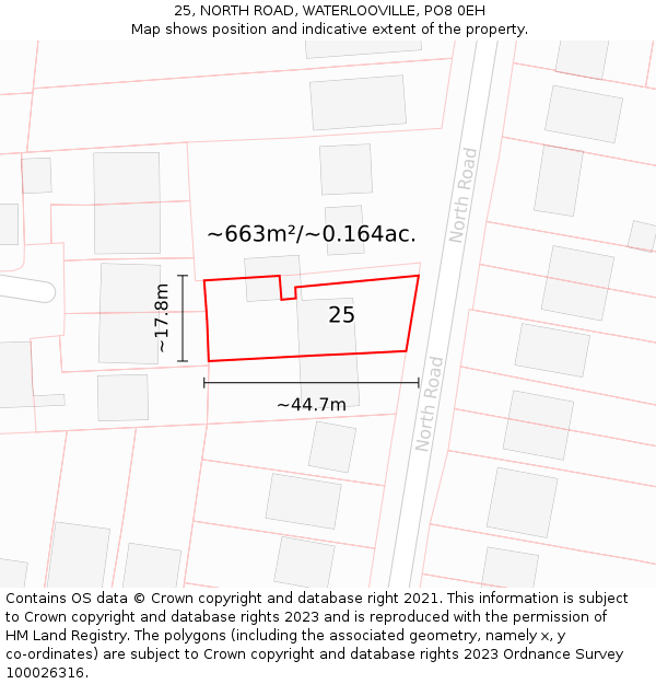 25, NORTH ROAD, WATERLOOVILLE, PO8 0EH: Plot and title map