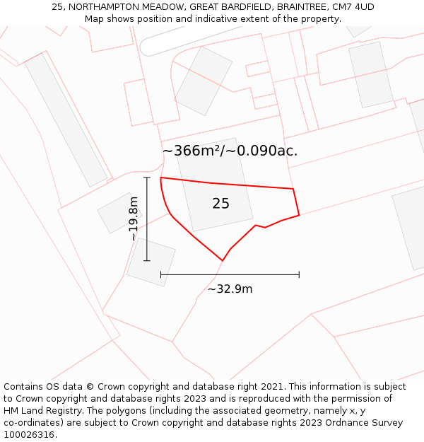 25, NORTHAMPTON MEADOW, GREAT BARDFIELD, BRAINTREE, CM7 4UD: Plot and title map