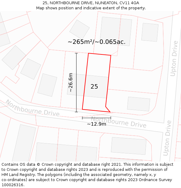 25, NORTHBOURNE DRIVE, NUNEATON, CV11 4GA: Plot and title map