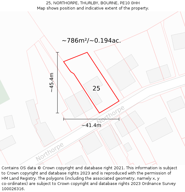 25, NORTHORPE, THURLBY, BOURNE, PE10 0HH: Plot and title map