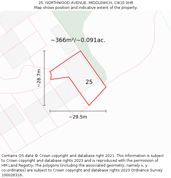 25, NORTHWOOD AVENUE, MIDDLEWICH, CW10 0HR: Plot and title map