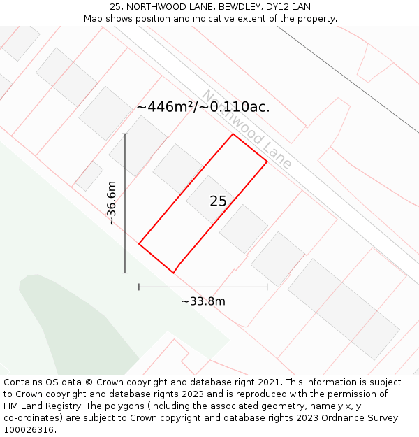 25, NORTHWOOD LANE, BEWDLEY, DY12 1AN: Plot and title map