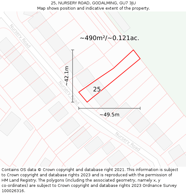 25, NURSERY ROAD, GODALMING, GU7 3JU: Plot and title map