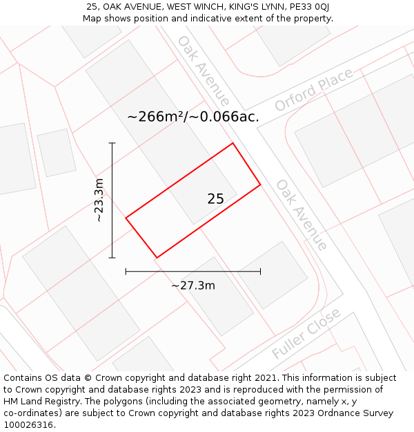 25, OAK AVENUE, WEST WINCH, KING'S LYNN, PE33 0QJ: Plot and title map