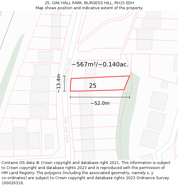 25, OAK HALL PARK, BURGESS HILL, RH15 0DH: Plot and title map