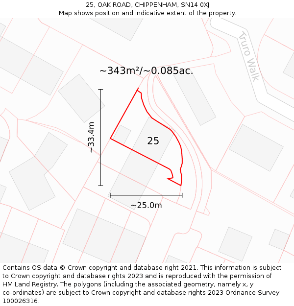 25, OAK ROAD, CHIPPENHAM, SN14 0XJ: Plot and title map