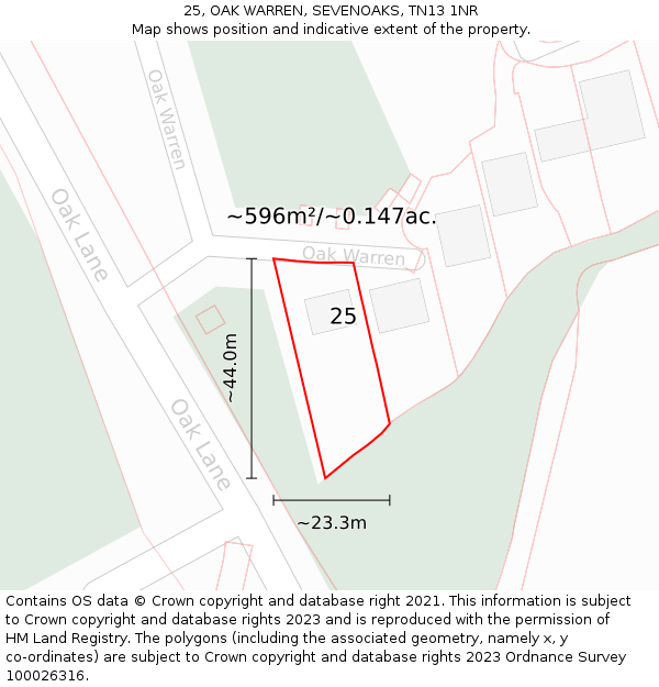 25, OAK WARREN, SEVENOAKS, TN13 1NR: Plot and title map