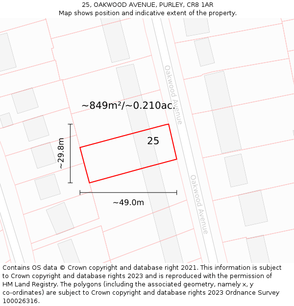 25, OAKWOOD AVENUE, PURLEY, CR8 1AR: Plot and title map