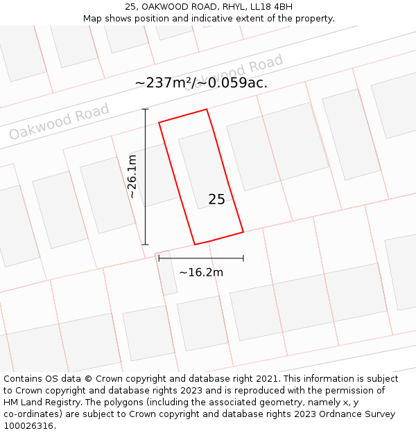 25, OAKWOOD ROAD, RHYL, LL18 4BH: Plot and title map