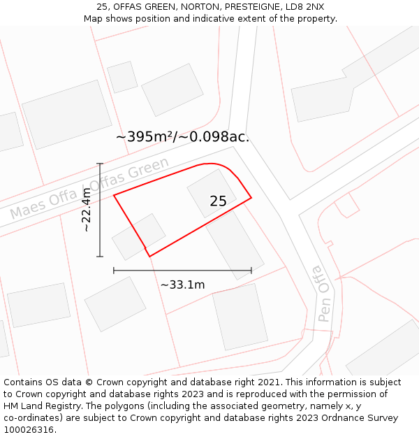 25, OFFAS GREEN, NORTON, PRESTEIGNE, LD8 2NX: Plot and title map