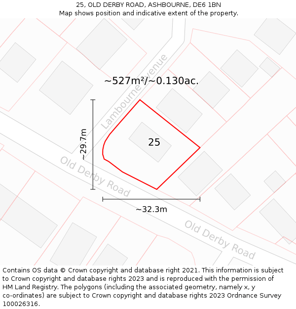 25, OLD DERBY ROAD, ASHBOURNE, DE6 1BN: Plot and title map