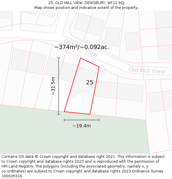 25, OLD MILL VIEW, DEWSBURY, WF12 9QJ: Plot and title map