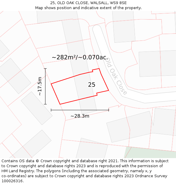 25, OLD OAK CLOSE, WALSALL, WS9 8SE: Plot and title map