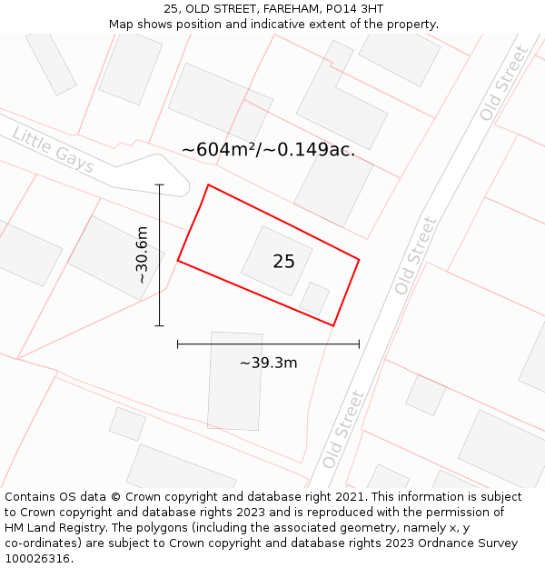 25, OLD STREET, FAREHAM, PO14 3HT: Plot and title map