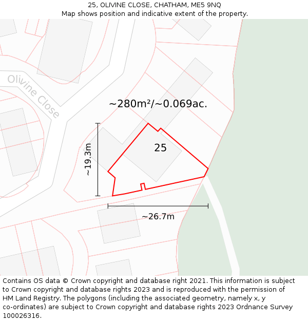 25, OLIVINE CLOSE, CHATHAM, ME5 9NQ: Plot and title map