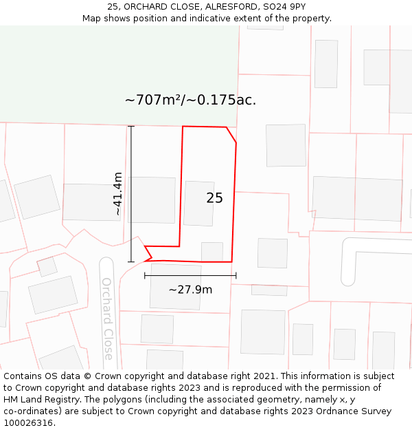 25, ORCHARD CLOSE, ALRESFORD, SO24 9PY: Plot and title map