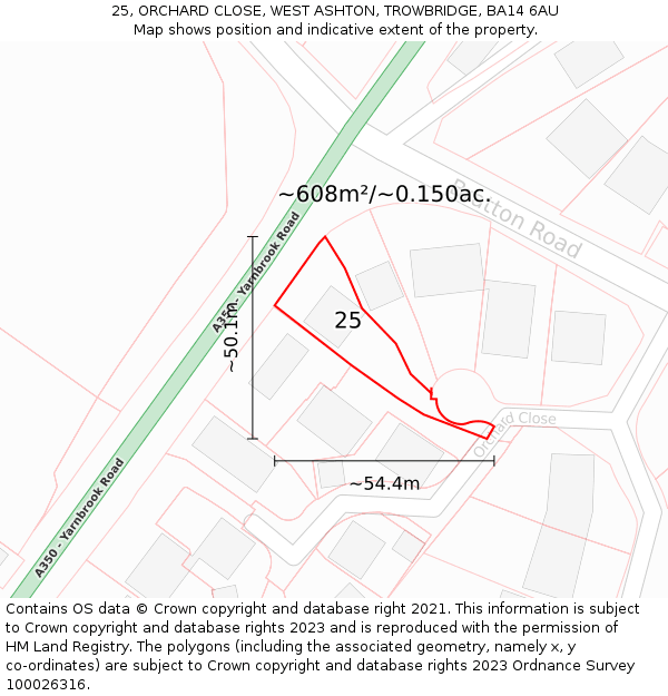 25, ORCHARD CLOSE, WEST ASHTON, TROWBRIDGE, BA14 6AU: Plot and title map