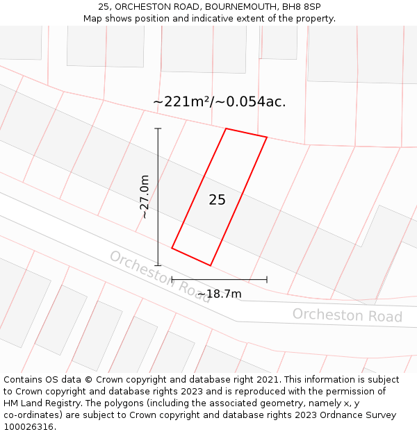 25, ORCHESTON ROAD, BOURNEMOUTH, BH8 8SP: Plot and title map